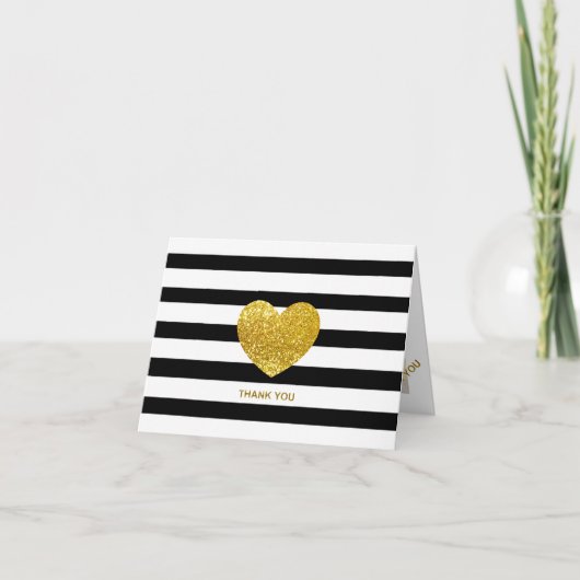 Glitzer Heart Black Stripe Wedding Foto Vielen Dan Dankeskarte (Vorderseite)