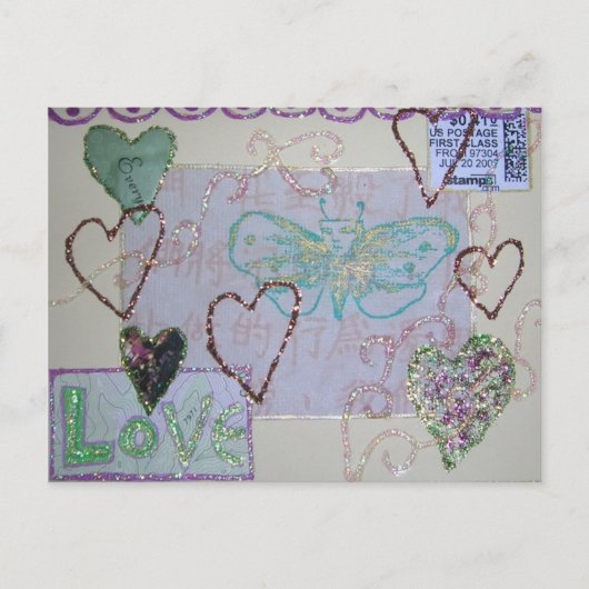 Glitzer Heart Liebe Collage Postkarte (Vorderseite)