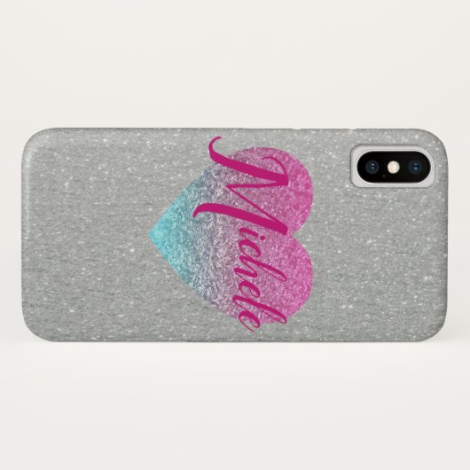 Glitzer Heart Mit Monogramm Case-Mate iPhone Hülle (Rückseite (Horizontal))