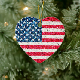 Glitzer Heart Patriotic American USA Flag Party Keramik Ornament