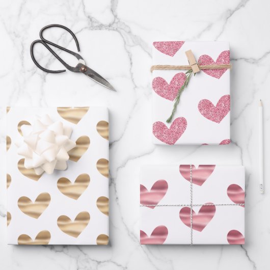Glitzer Hearts Geschenkpapier Set (Vorderseite)
