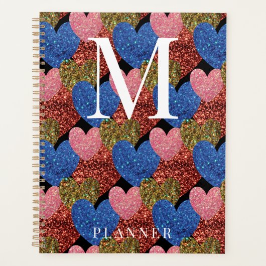 Glitzer Hearts Modern Glam Monogram Planer (Vorderseite)