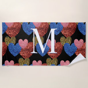 Glitzer Hearts Modern Glam Monogram Strandtuch