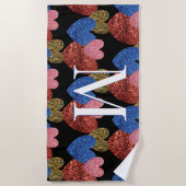 Glitzer Hearts Modern Glam Monogram Strandtuch (Vorderseite)