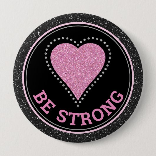 Glitzer Herz Brustkrebs-Bewusstseins-Design Button (Vorderseite)