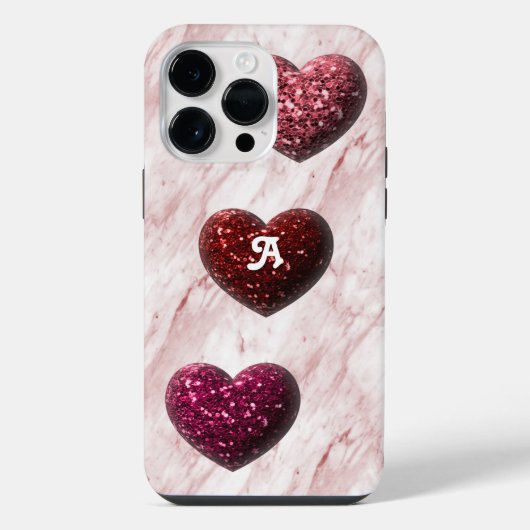 Glitzer-Herz-Monogramm iPhone Hülle (Rückseite)
