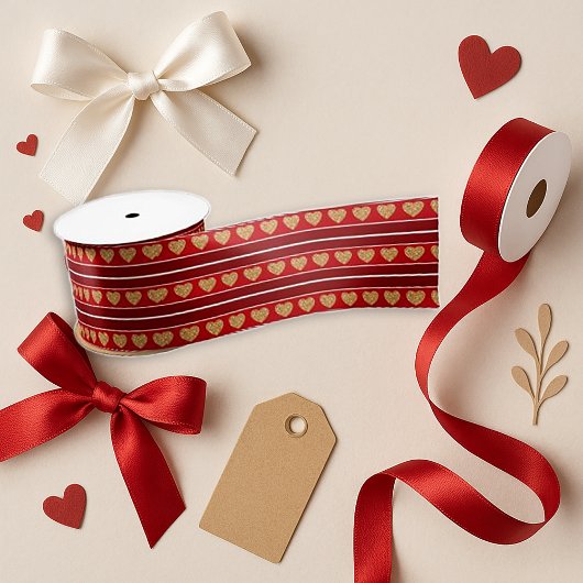 Glitzer-Herz-Rot-Valentinstag-Dekor Satinband