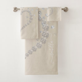 Glitzer Herz und Diamanten auf glatter Blende Badhandtuch Set