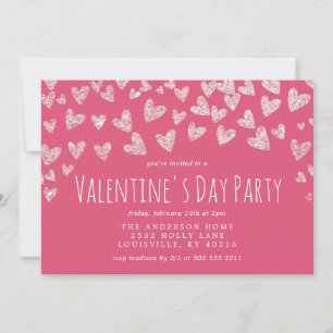 Glitzer-Herzen Rosa Valentinstag-Party Einladung