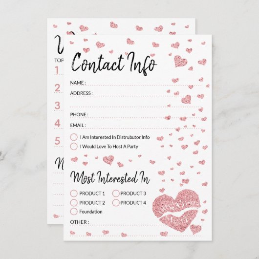 Glitzer Herzpinke Lippen Kontaktliste (Vorne/Hinten)