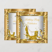 Glitzer High Heel Schuhe Gelbes Gold Party Einladung (Vorne/Hinten)