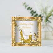 Glitzer High Heel Schuhe Gelbes Gold Party Einladung (Stehend Vorderseite)