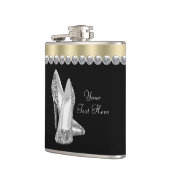 Glitzer High Heel Schuhe Schwarz und Gold Flachmann (Links)