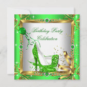 Glitzer High Heel Schuhputze Lime Green Gold Party Einladung (Vorderseite)