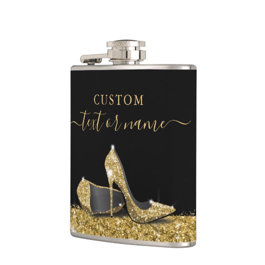 Glitzer High Heels Black Gold Flachmann (Links)