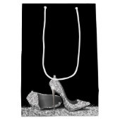 Glitzer High Heels Black Silver Personalisiert Mittlere Geschenktüte (Rückseite)