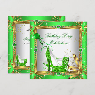 Glitzer High Heels Limegrün Gold Party Einladung