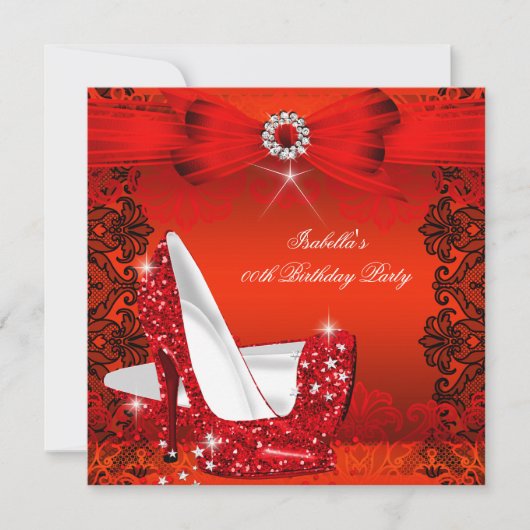 Glitzer High Heels Red Lace Diamond Silver Party 2 Einladung (Vorderseite)