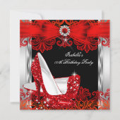 Glitzer High Heels Red Lace Diamond Silver Party Einladung (Vorderseite)