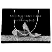 Glitzer High Heels Silver Black Personalisiert Lar Große Geschenktüte (Vorderseite)