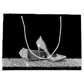 Glitzer High Heels Silver Black Personalisiert Lar Große Geschenktüte (Rückseite)