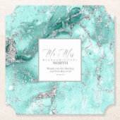 Glitzer Hochzeit Aquamarin Silver ID644 Untersetzer (Vorderseite)