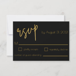 Glitzer Hochzeit in Schwarz und Gold Art Deco RSVP Karte