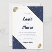 Glitzer Hochzeit mit blauem Goldherz Einladung (Vorderseite)