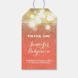 Glitzer-Hochzeit mit Gold- und Peach-Lichtern Geschenkanhänger