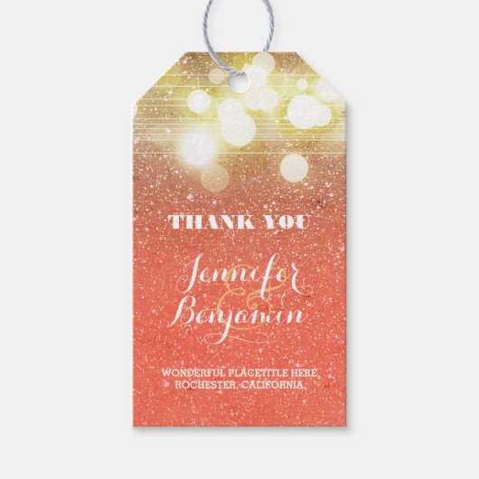 Glitzer-Hochzeit mit Gold- und Peach-Lichtern Geschenkanhänger (Vorderseite)