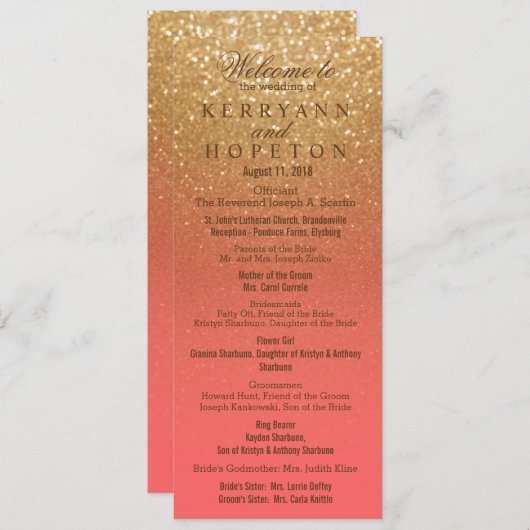 Glitzer-Hochzeitsfeierprogramm für Korallen und Go Programm (Vorne/Hinten)