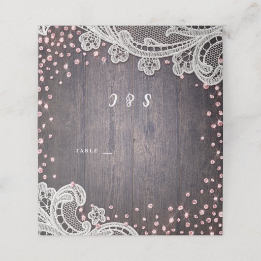 Glitzer Hochzeitssaison in Spitzenholz rustikale P Platzkarte (Außenseite Aufgefaltet)