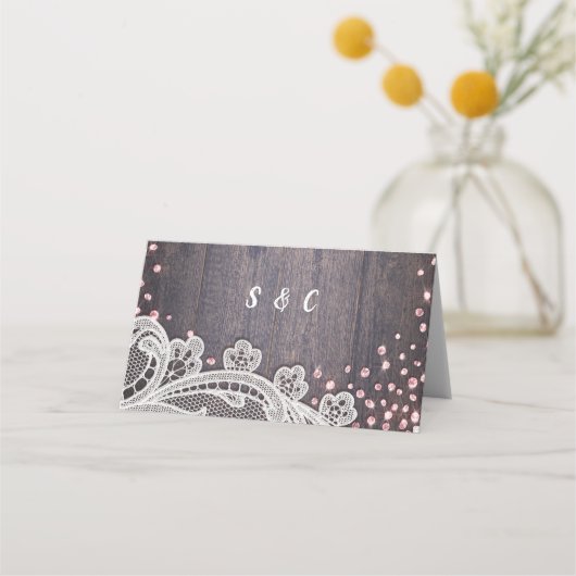 Glitzer Hochzeitssaison in Spitzenholz rustikale P Platzkarte (Rückseite)