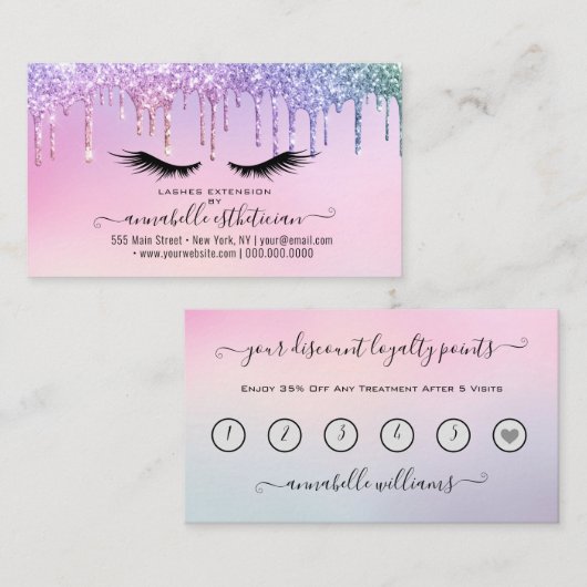 Glitzer Holographic Eyelash Extension Loyalty Visitenkarte (Vorne/Hinten)
