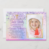 Glitzer Holographic Foto Erste Kommune Einladung (Vorderseite)