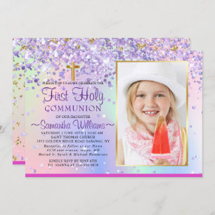 Glitzer Holographic Foto Erste Kommune Einladung