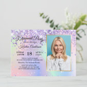 Glitzer Holographic Funkelnd Gold Retirement Party Einladung (Stehend Vorderseite)