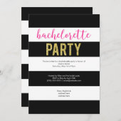 Glitzer Hot Pink Black Strip Junggeselinnen-Abschi Einladung (Vorne/Hinten)