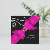 Glitzer Hot Pink Diamond Bow Black Birthday Party Einladung (Stehend Vorderseite)