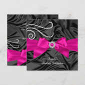Glitzer Hot Pink Diamond Karottenschwarze Seide Einladung (Vorne/Hinten)