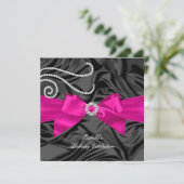 Glitzer Hot Pink Diamond Karottenschwarze Seide Einladung (Stehend Vorderseite)
