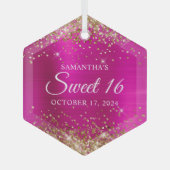 Glitzer Hot Pink Foil Sweet 16 Ornament Aus Glas (Vorderseite)