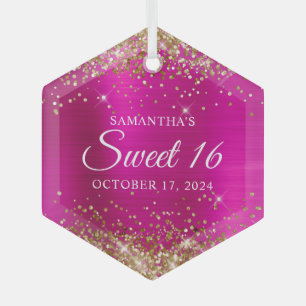 Glitzer Hot Pink Foil Sweet 16 Ornament Aus Glas