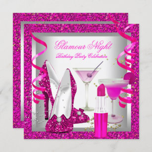 Glitzer Hot Pink Glamour Nacht Martini-Party Einladung