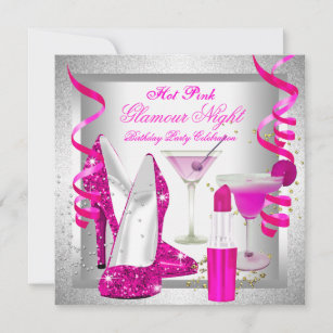 Glitzer Hot Pink Glamour Nacht Martini-Party Einladung