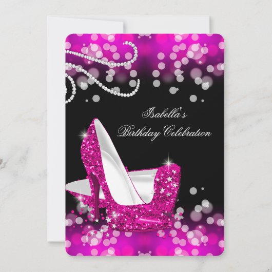 Glitzer Hot Pink High Heels Diamonds Geburtstag Einladung (Vorderseite)