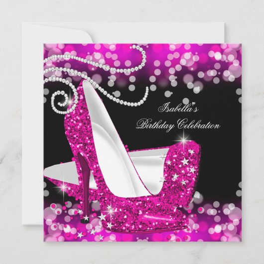 Glitzer Hot Pink High Heels Diamonds Geburtstag Einladung (Vorderseite)