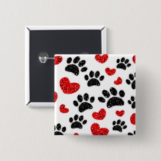 Glitzer Hundeschleife und rote Herzen Button (Vorne & Hinten)