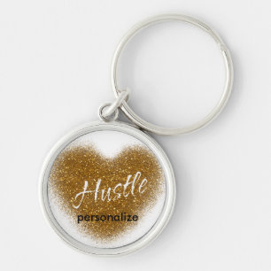 Glitzer-HUSTLE-Herz-Anhänger aus Gold zum Inspirie Schlüsselanhänger