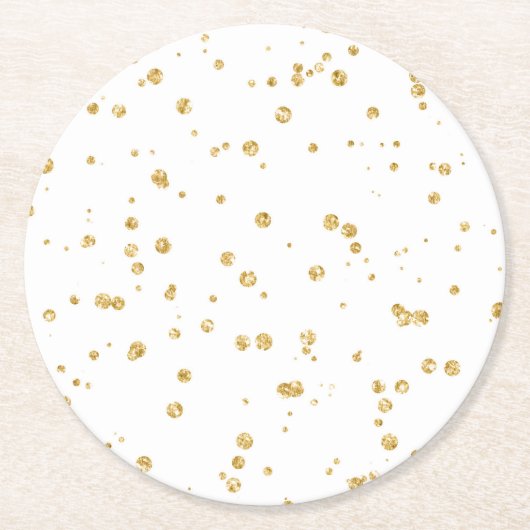 Glitzer Imitate Gold Confetti Hochzeitsempfang Par Runder Pappuntersetzer (Vorderseite)